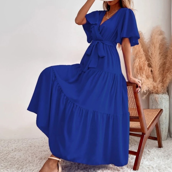 BellanBlue Dresses & Skirts - Boho Surplice Butterfly Sleeve Ruffle Maxi Dress
